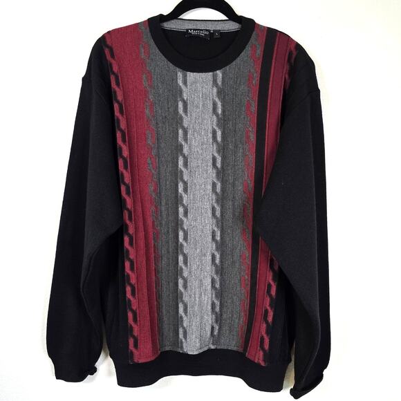 Marcello Sweater Men's L Red Gray Black Merino Wool Blend Ribbed Cosby Grandpa - Picture 1 of 7